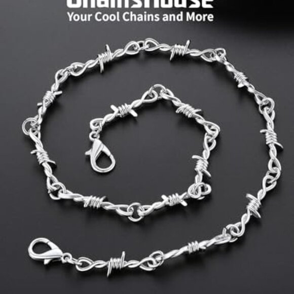 Stainless Steel Barbed Wire Necklace Punk Rock Hip Hop Chain 22 Inch - Picture 4 of 8